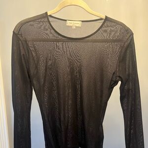 Anne Fontaine Elegant Black Mesh Long Sleeve Top